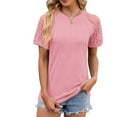 thumbnail image 2 of Women Lace Short Sleeve T Shirt Summer Dressy Casual Tops Solid Crewneck Tee Elegant Pleated Blouse, 2 of 4