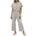 thumbnail image 2 of SOOMLON Matching Sets Women Outfits Plus Size Crew Neck Striped Batwing Sleeve Top Cropped Pants with Pockets Summer Sets, 2 of 7
