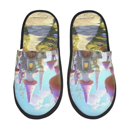 Balery Dreamy Mushroom House Slient Indoor Furry Fleece Comfort House Shoes Soft Non-Slip Home Shoes Cotton slippers House Slippers-- Large