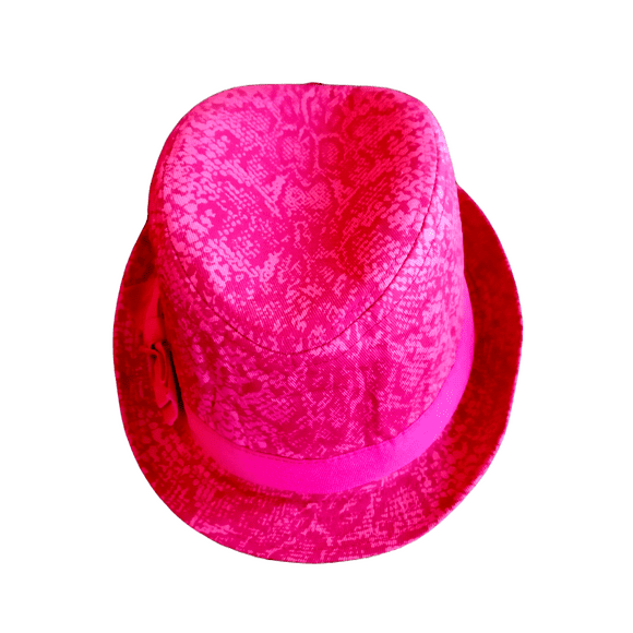Girl's Fedora Panama Hat Snake Sking Print for Girls Trilby PINK Summer Topper Rolled Short Brim Sun Hat (M) 7-8 Years - The Children's Place
