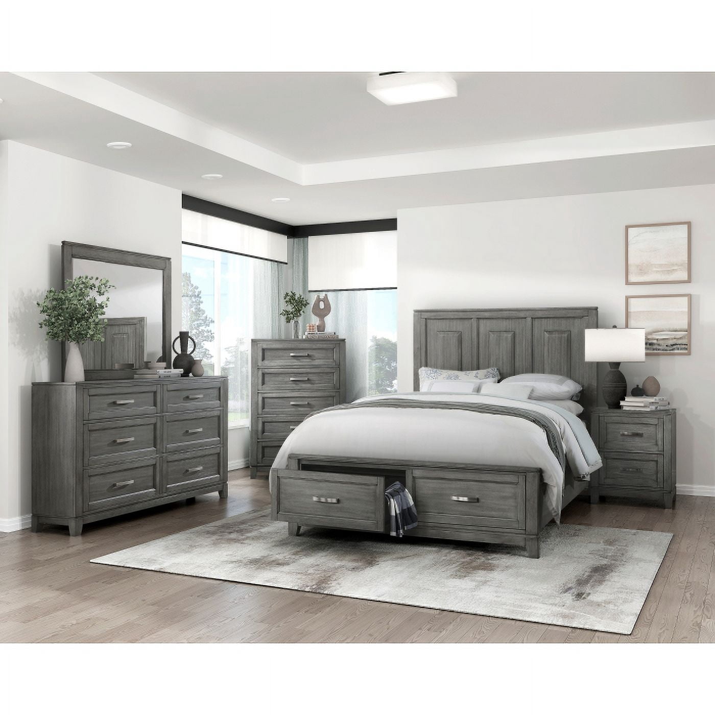 Garretson Collection Chest with Gray Okume Veneer and Metal Bar Hardware