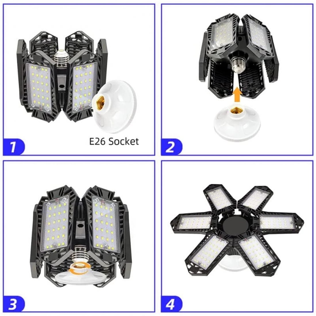 12000LM 6500K LED Garage Lights Ceiling Light with 6 Adjustable Panels Ultra Bright Deformable LED Shop Light for Garage Basement Workshop 185W, 2 Pack