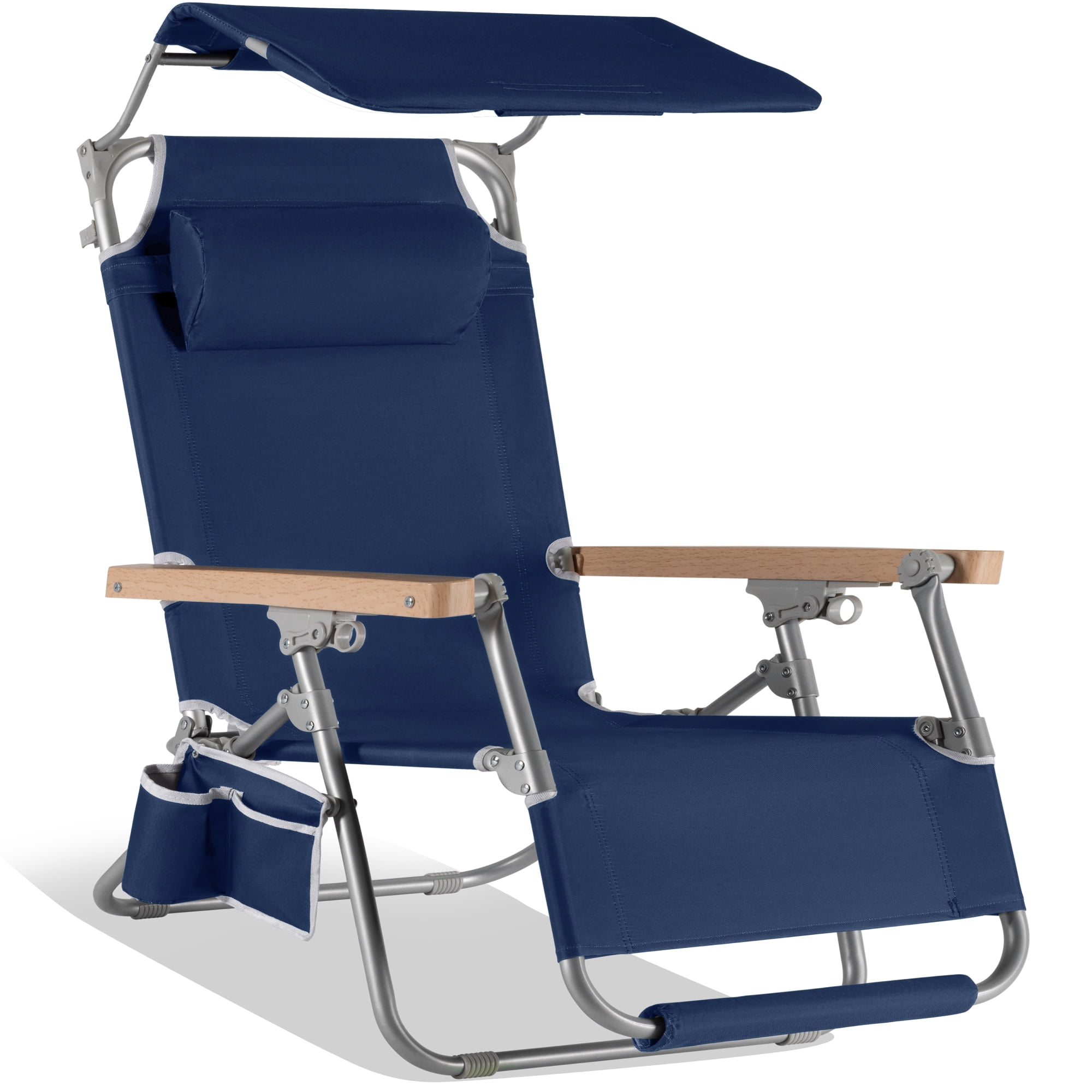 Best Choice Products Beach Chair with Canopy, Folding Zero Gravity Reclining Camp Chair, Carry Straps - Deep Sea