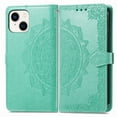 thumbnail image 2 of Feishell Embossed PU Leather Wallet Phone Case for Apple iPhone 15 Plus,Full Protection Magnetic Clasp Flip Stand Card Slots Shockproof Protective Cover with Hand Strap,Green, 2 of 9