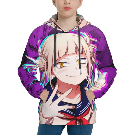 My Hero Academia Himiko Toga Youth Sweatshirt 3D Printed Hoodie Activewear Teenager Winter Full-Zip Drawstring Jacket Coats Active Pullover Hooded Blouse For Boys Girls Small