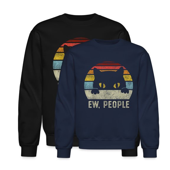 EcoLoom Ew People Retro Cat Vintage Anti Social Introvert Long Sleeve Unisex Midweight Crewneck Sweatshirt