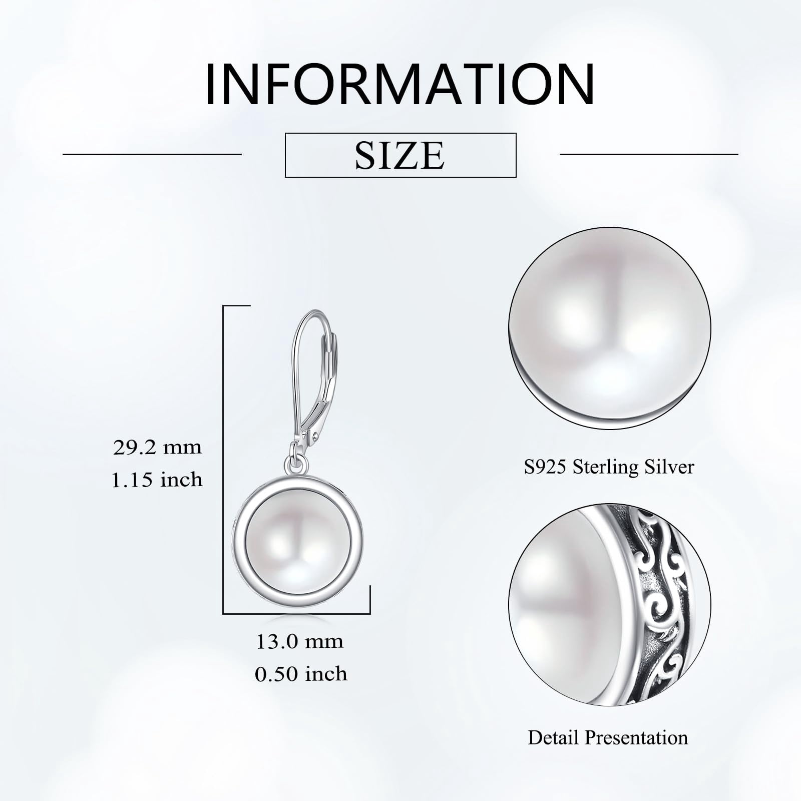 YAFEINI Pearl Earrings for Women Sterling Silver White Pearl Earring Lever back Dangle Earring Wedding Jewelry Birthday Gifts for Women