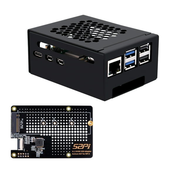 52Pi N07 M.2 2280 PCIe to NVMe SSD PCIe Peripheral Bottom Board With Metal Case for Raspberry Pi 5