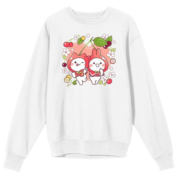 Mimi & Neko Flowers & Fruits Crew Neck Long Sleeve Men's White Sweatshirt-3XL