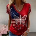thumbnail image 2 of MEICHEN Women's V Neck Butterfly & Rose Print T Shirt Patriotic Glitter Graphic Casual Top, 2 of 4