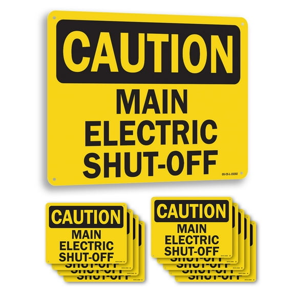Main Electric Shut OSHA Caution Rigid Plastic Sign 10 Inch x 7 Inch - 10 Pack