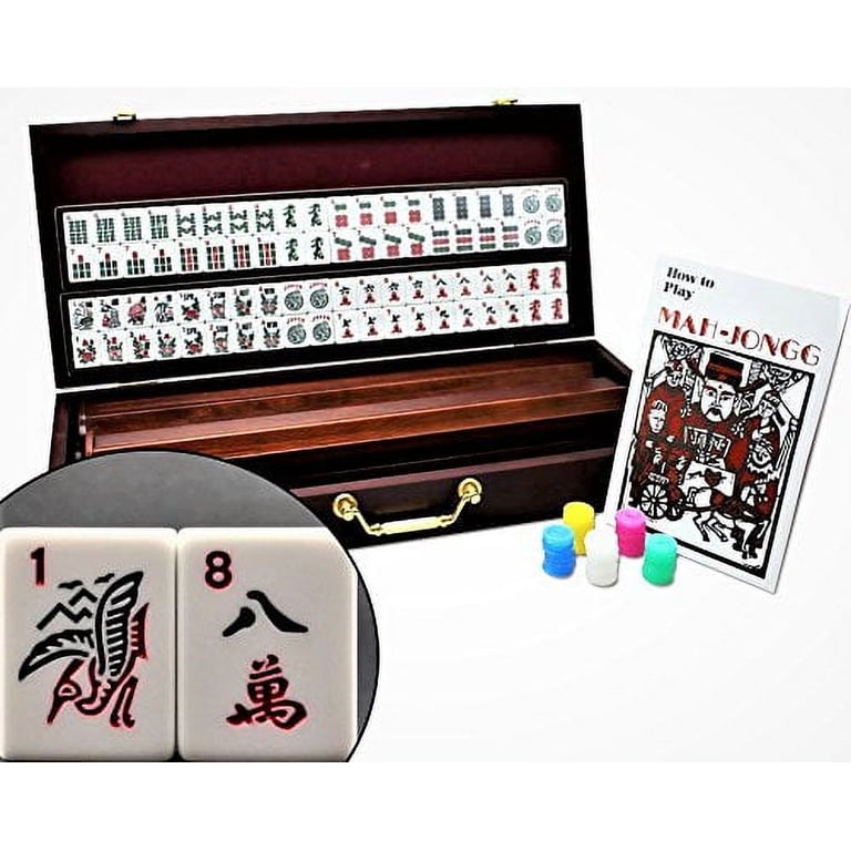 Set Completo De Mahjong Americano - 166 Fichas, 4 Estantes/Empujadores, Incluye Dados, Fichas De Dinero Y Bolsa De Transporte