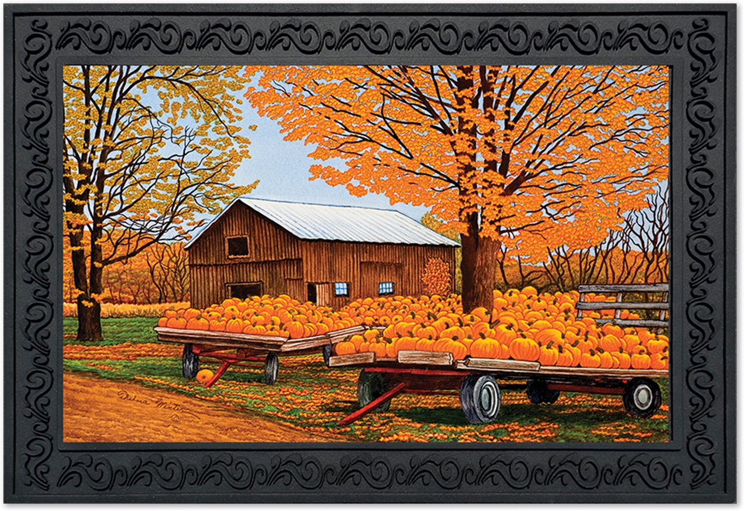 Pumpkinville Fall Doormat Autumn Farm Scene Pumpkins Indoor Outdoor 18