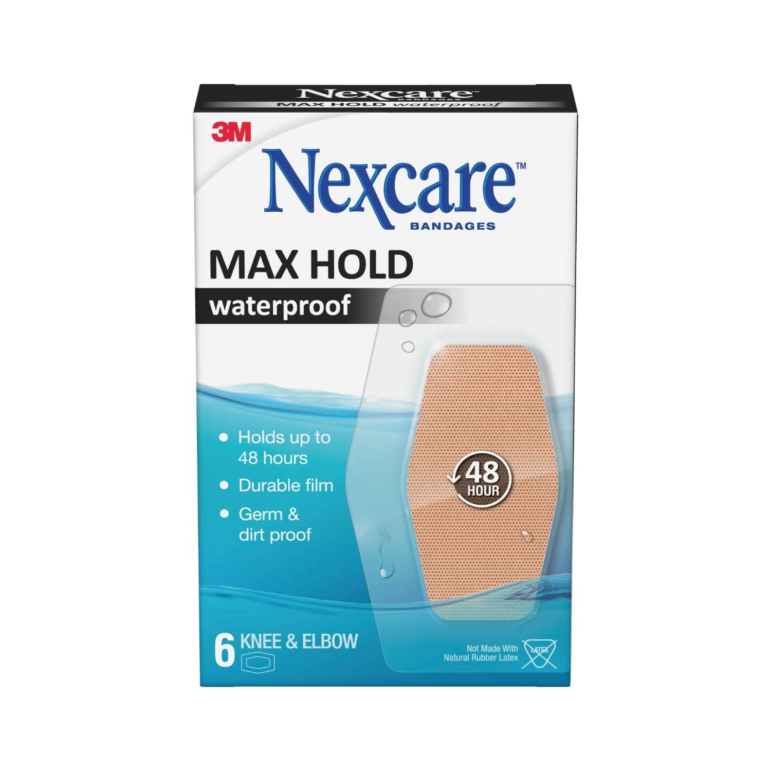 Nexcare Max Hold Waterproof Bandages for Knee & Elbow, 2.38 inches x 3.5 inches, 6 Count