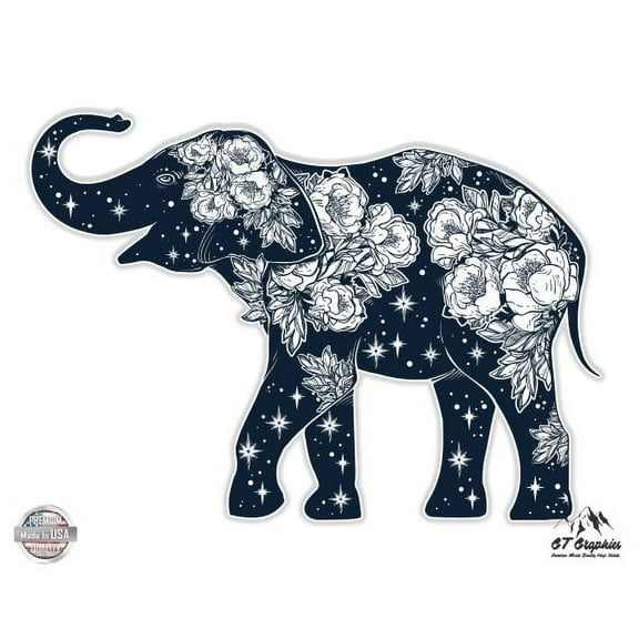 Elephant Beautiful Floral Celestial Design - 3" Vinyl Sticker - For Car Laptop I-Pad Phone Helmet Hard Hat - Waterproof Decal