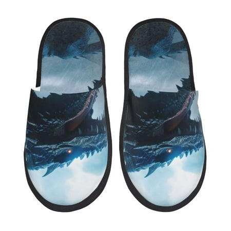 

Tideii Blue Thunder Storm Dragon for Home Indoor Cotton Slippers Autumn and Winter EVA Plush Slippers Household Supplies Unisex-Medium