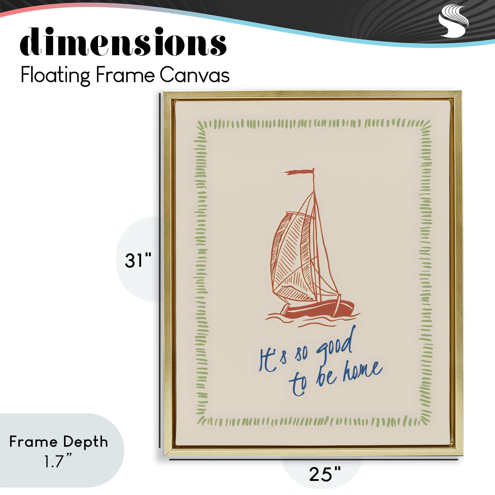 Stupell Industries Good To Be Home Sailboat Gold Framed Floater Canvas Wall Art, design by The Prints Vibe