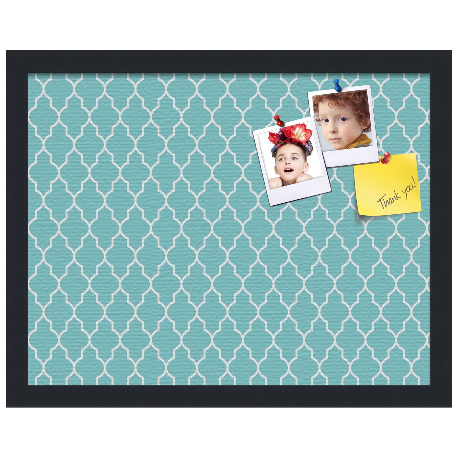 PinPix 18x14 Custom Cork Bulletin Board Quatrefoil Aqua Poster Board Has a Fabric Style Canvas Finish, Framed in Quatrefoil Aqua, by ArtToFrames (PinPix-278)