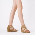 thumbnail image 3 of Dream Pairs Women's Elastic Ankle Strap Sandals Wedge Open Toe Platform Sandals Nini-3 Camel Size 8, 3 of 7