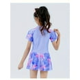 thumbnail image 4 of Girls 1pc Raglan Skirted Swimsuit With Flamingo Pattern & Zipper Short Sleeves, Sports Swimwear Pool Vacation Beachwear Summer, 4 of 5