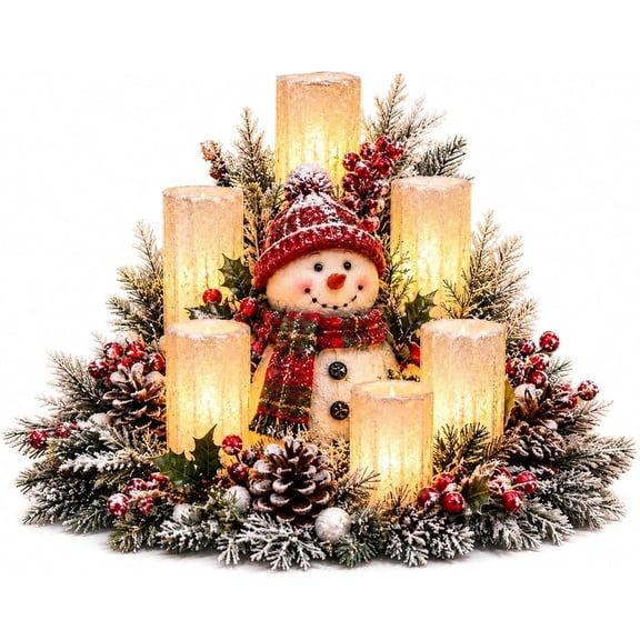 Christmas Lighted Centerpiece with Flameless Candle Glow,Tabletop Holiday Decor, For Dining Table, Mantel And Indoor Christmas Decoration,Snowman