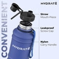 Hydrate Stainless Steel Water Bottle - 1.3 Liter, BPA-Free, With Nylon Strap & Leak-Proof Cap (Nardo Grey)