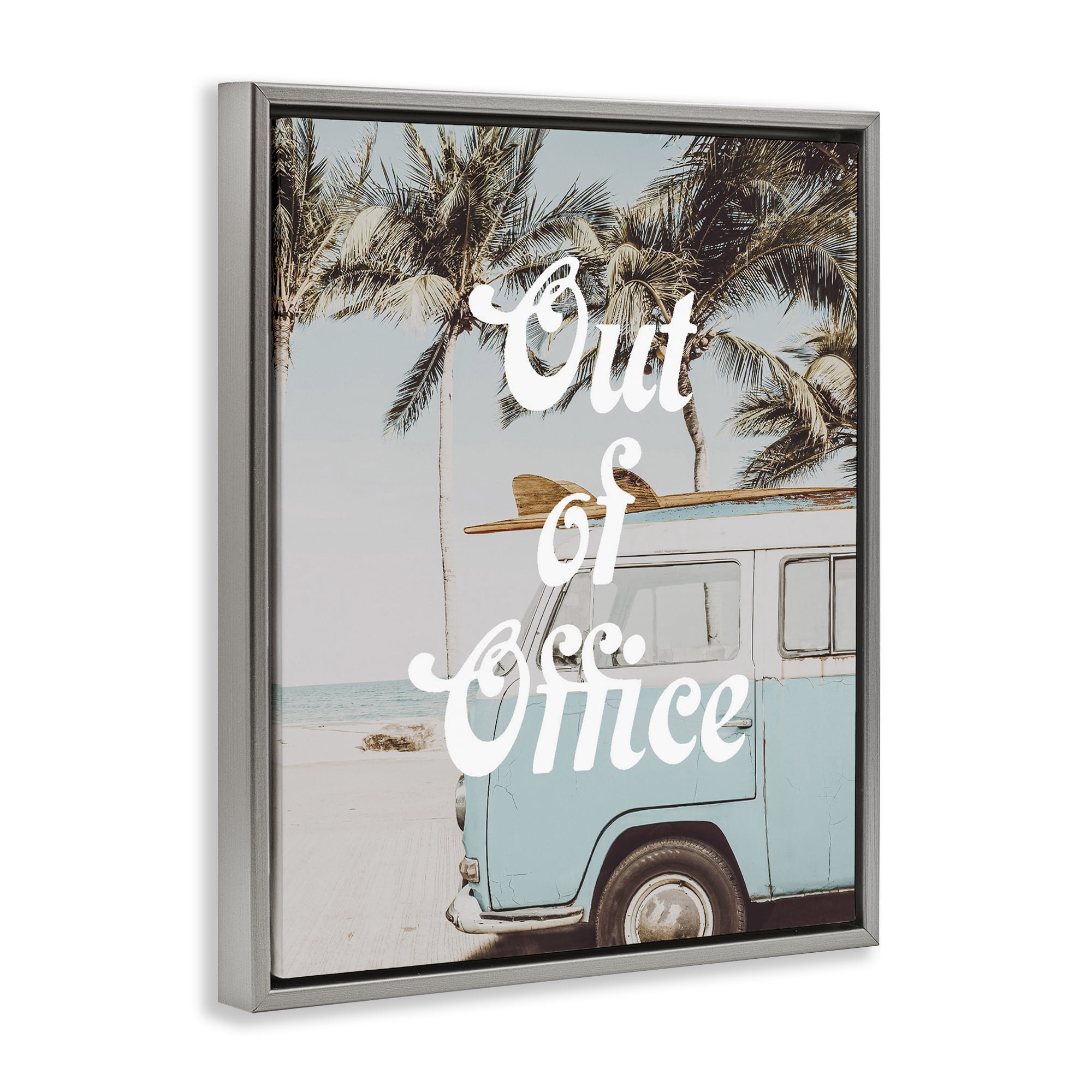 Stupell Industries Retro Out Of Office Beach Gray Framed Floater Canvas Wall Art, design by Lil' Rue