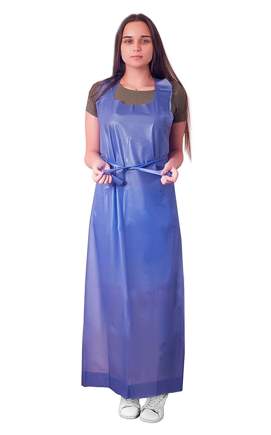 12 Pack Blue Die Cut Vinyl Aprons 35" x 50". Disposable Aprons for Meat