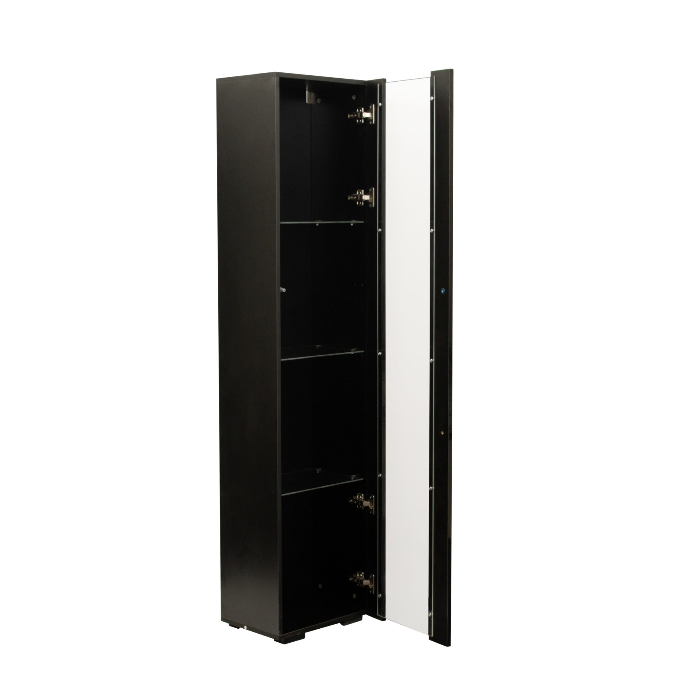 DEALTOPS Modern Display Cabinet with LED Lights, Lighted Glass Curio Cabinet with Glass Shelves, Black
