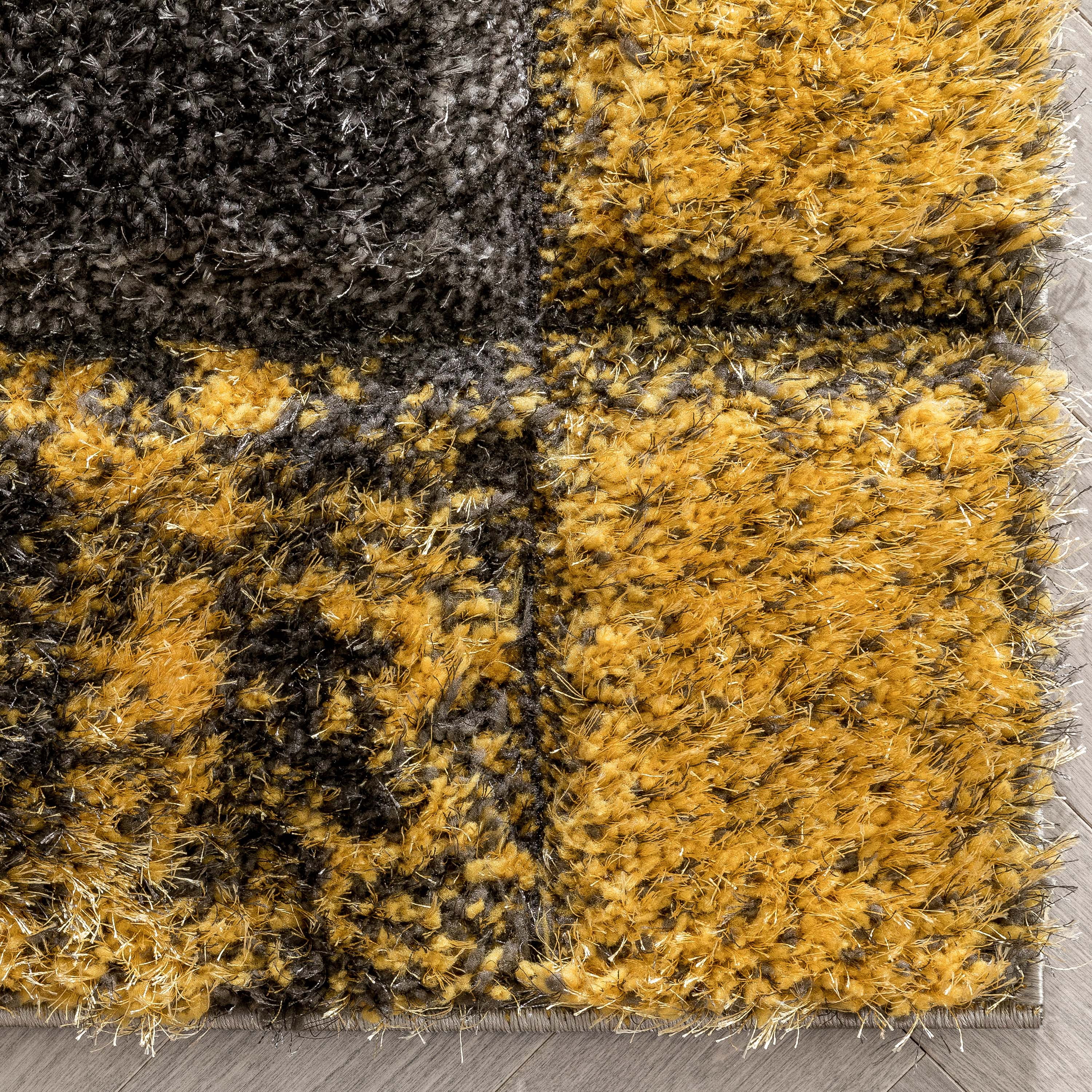Well Woven Lolly Kenzo Retro Geometric Pattern Yellow Grey 5'3" x 7'3" 3D Texture Shag Area Rug