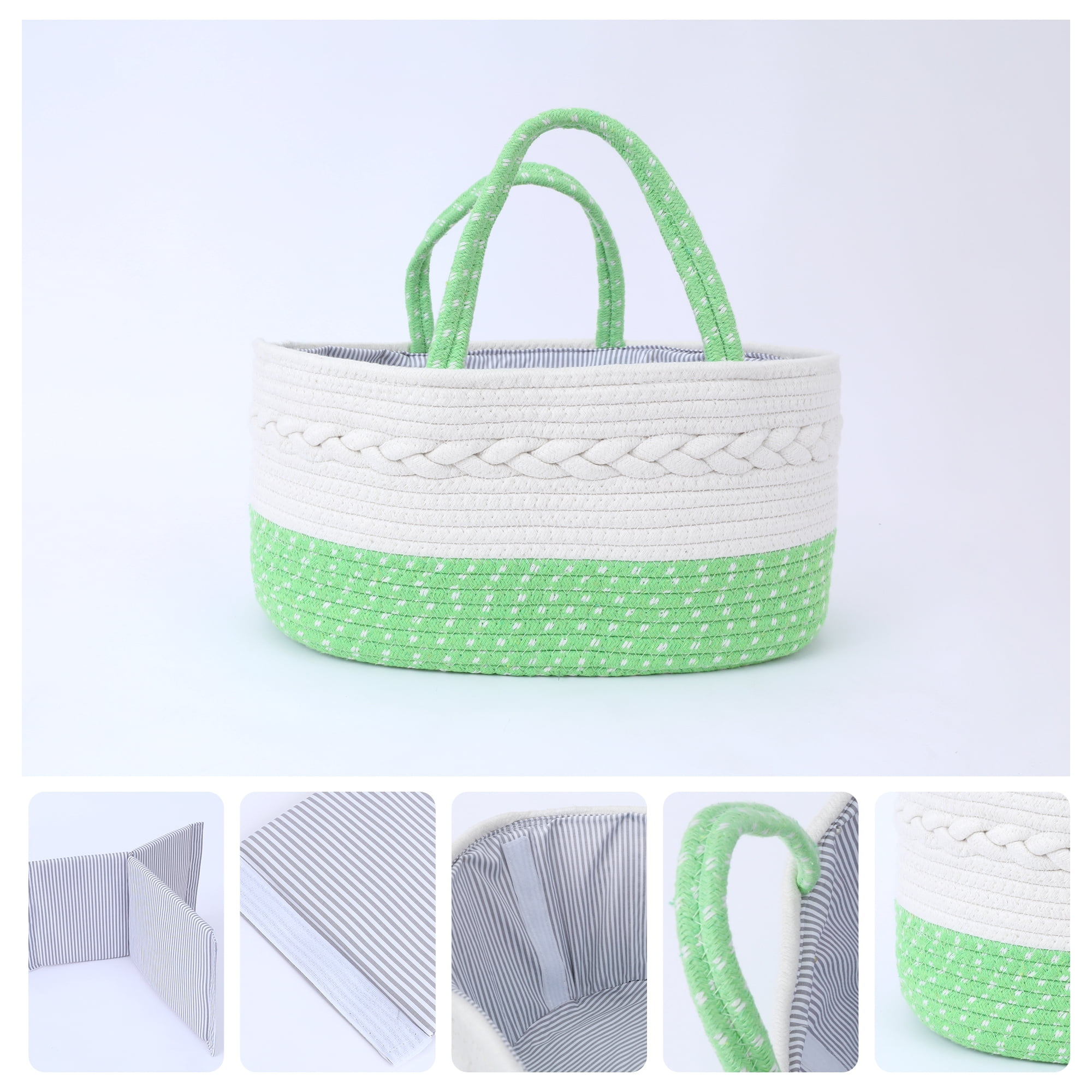 Unique Bargains 1 Pcs Woven Storage Basket Shelf Storage Bin with Handles for Home Green