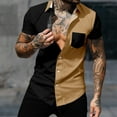 thumbnail image 2 of XMMSWDLA Men's Color Block Short Sleeve Collar Neck Button Down Shirt Top Yellow Men's Athletic Shirts & Tees, 2 of 7