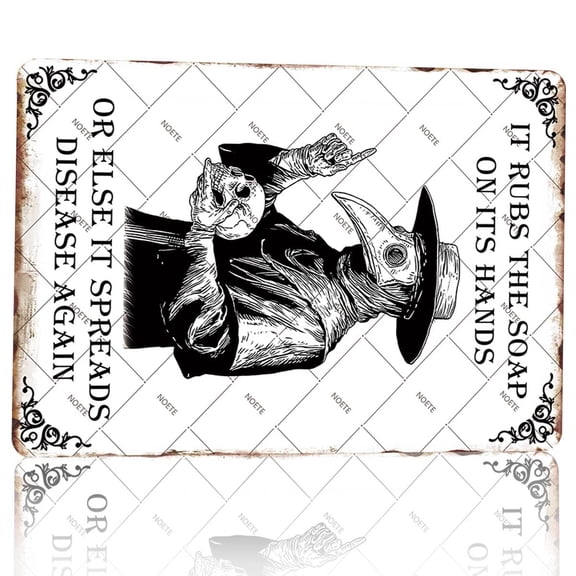 Noete 12x16 Inch Funny Hand Washing Metal Tin Sign - "It Rubs The Soap On Its Hands Or Else It Spreads Disease" - Humorous Bathroom Wall Decor for Kitchen, Pub & Clinic