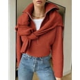 thumbnail image 4 of BTFBM Womens Sweaters Quarter Zip Pullover V Neck Collar Long Sleeve Ribbed Knit Loose Casual Winter Fall Sweater, 4 of 8