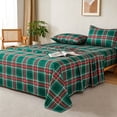thumbnail image 4 of Jessy Home King 4-Piece Plaid Bed Sheet Set, Soft Microfiber, 14-Inch Deep Pocket, Flat & Fitted Sheet with 2 Pillowcases, Green Red, 4 of 10