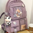 thumbnail image 4 of AMERTEER Women Preppy Style Patchwork Clear Backapck Student Large Rucksack (Purple), 4 of 6
