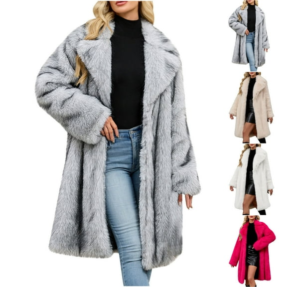 Miluxas Womens Winter Coats Trendy Long Sleeve Faux Plush Jackets Lapel Warm Fall Outwear White XS(XS)