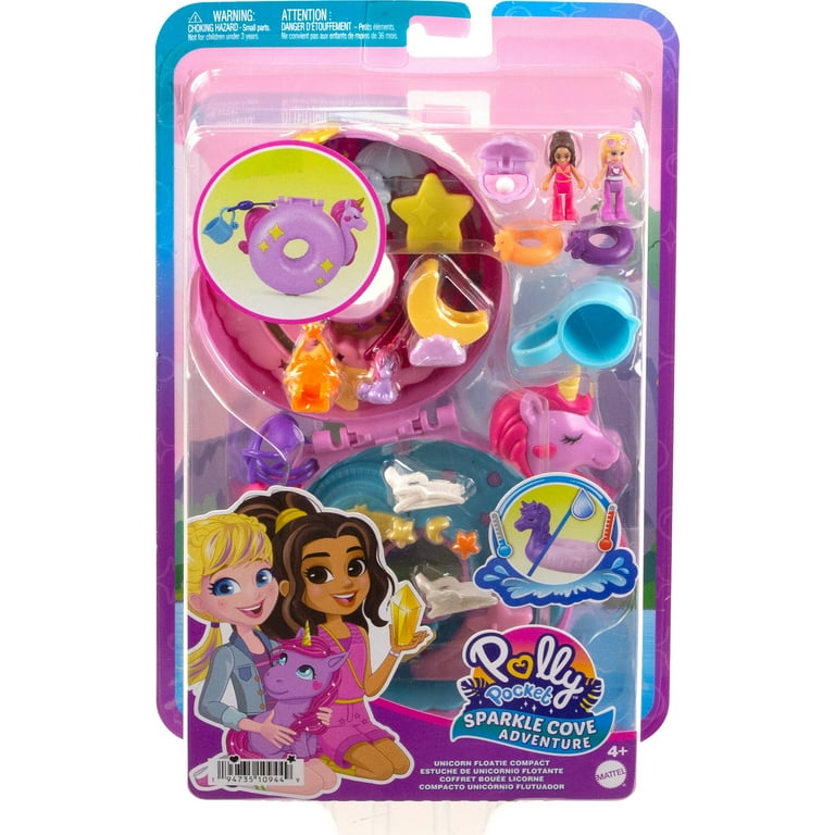 Polly Pocket Dolls and Playset, Unicorn Toys, Sparkle Cove Adventure  Unicorn Floatie Compact 