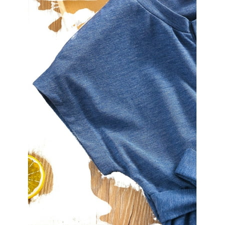 

Casual Solid Round Neck A Line Short Sleeve Blue Toddler Girls Dresses (Girl s)