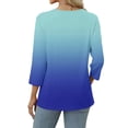 thumbnail image 4 of 3/4 Length Sleeve Womens Tops Button Down Henley V Neck Gradient Summer Shirts 2026 Business Casual Work Tshirts Blouses Turquoise XL, 4 of 5