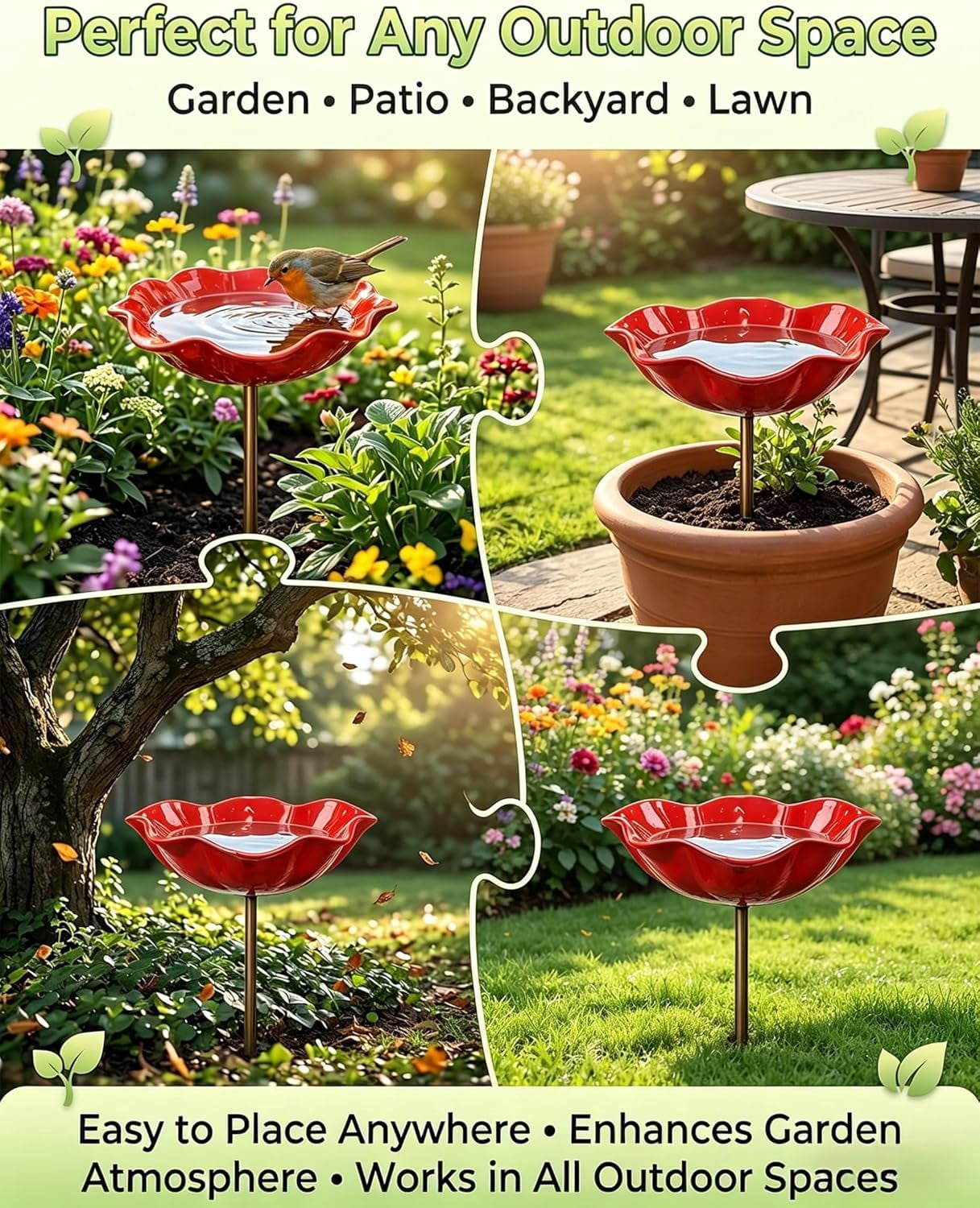 Metal Flower Garden Stakes Bird Bath Handmade, Bee Watering Station, Bees Bath for Garden Metal Bee Water Feeder with Flower Design, Colorful Butterfly Bees Bath Bowl for Outdoor Yard Decor