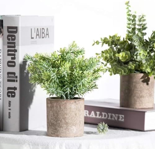 3 Pack Mini Potted Fake Plants Artificial Plastic Eucalyptus Plants Topiaries for Home Office Desk Farmhouse Shelf Room Bathroom Decor(Sage Green)