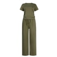 thumbnail image 3 of Outfits for Women 2 Piece Sets Women's 2 Outfits Sets Ruched Short Sleeve Tops and High Waisted Wide Leg Pants Tracksuit Sets Women 2 Piece Outfits Green Xl, 3 of 4