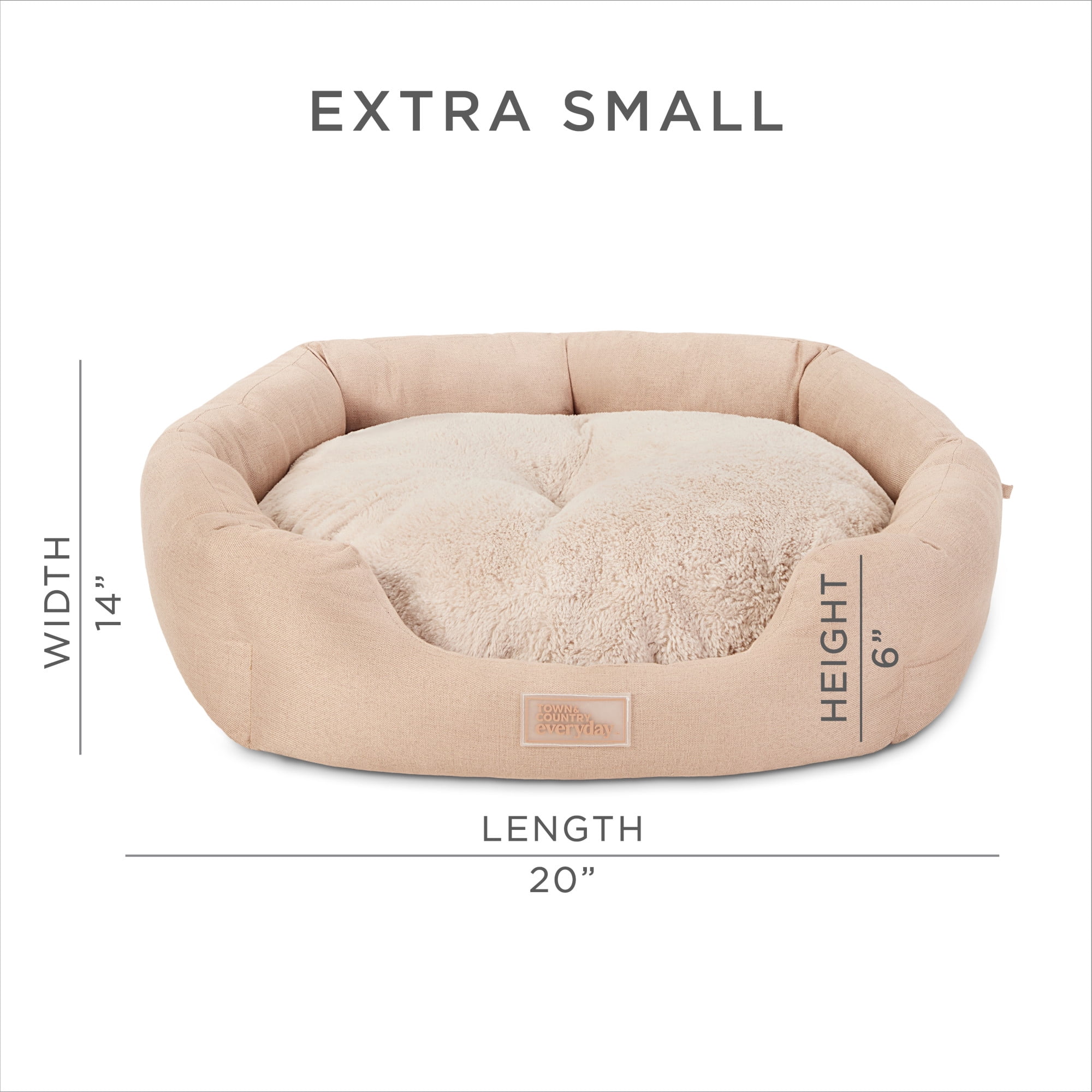 TOWN & COUNTRY EVERYDAY CuddleTown Faux Linen Comfy Cozy Cuddler Pet Bed, Supportive & Calming, Water Repellent, Non-Slip Bottom, Machine Washable Cover, Warm Taupe, XS 20"x14"x6"