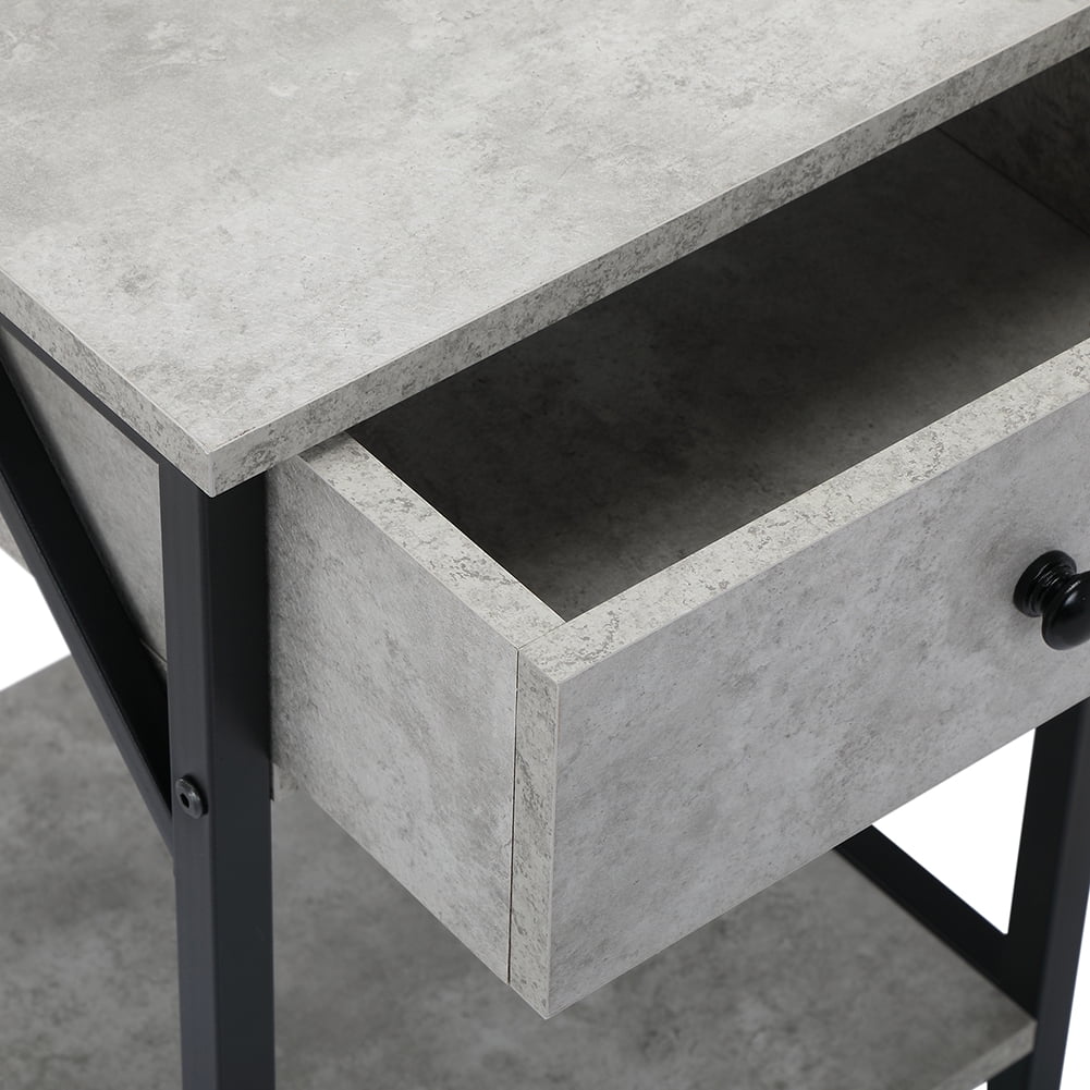 Resenkos Industrial Nightstand Set of 2 with Storage Shelf , Metal Frame Bedside Table for Bedroom Gray