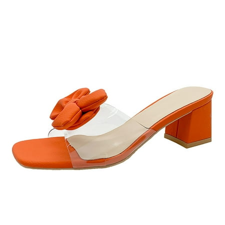 

Sandals Women Women S Fashion Summer Bow Thick High Heeled Slippers Sandals Beach Sandals For Women Dressy Summer