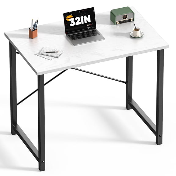 Black & White 47 Inch Computer Desk For Home Office Modern Writing Study Table With X-Shaped Reinforcement