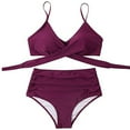 thumbnail image 4 of Women's Bikini Swimsuits Wrap Waist Two Piece V Neck Spaghetti Straps Bathing Suit High Waisted Trendy Cut Out Swimwear Purple,S, 4 of 7