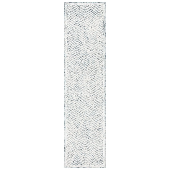 SAFAVIEH Capri Blair Diamond Wool Runner Rug, Ivory/Blue, 2'3" x 9'