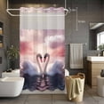 thumbnail image 2 of No Hook Shower Curtain with Snap in Liner, Romantic Valentines Love Heart Swans Lake Waterproof Fabric Bathroom Curtain Mesh Top Window, Water Waves Shower Curtains 36x72in, 2 of 9